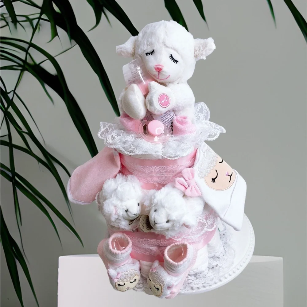 Lamb Diaper Cake, Newborn Baby Girl Gift